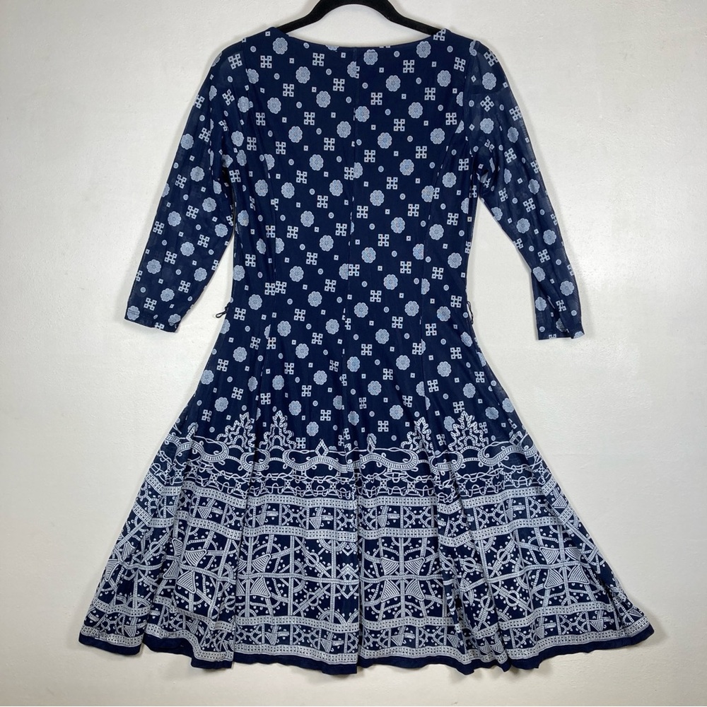 Haani Midi Dress Fit & Flare mesh Navy Blue Petite Small Boho Bohemian - Picture 15 of 16